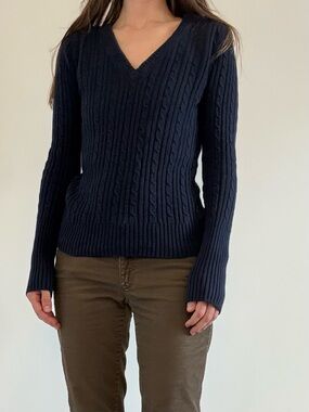 Y2K American Eagle Navy Blue Cable Knit V-Neck Sweater  Bella Swan grunge